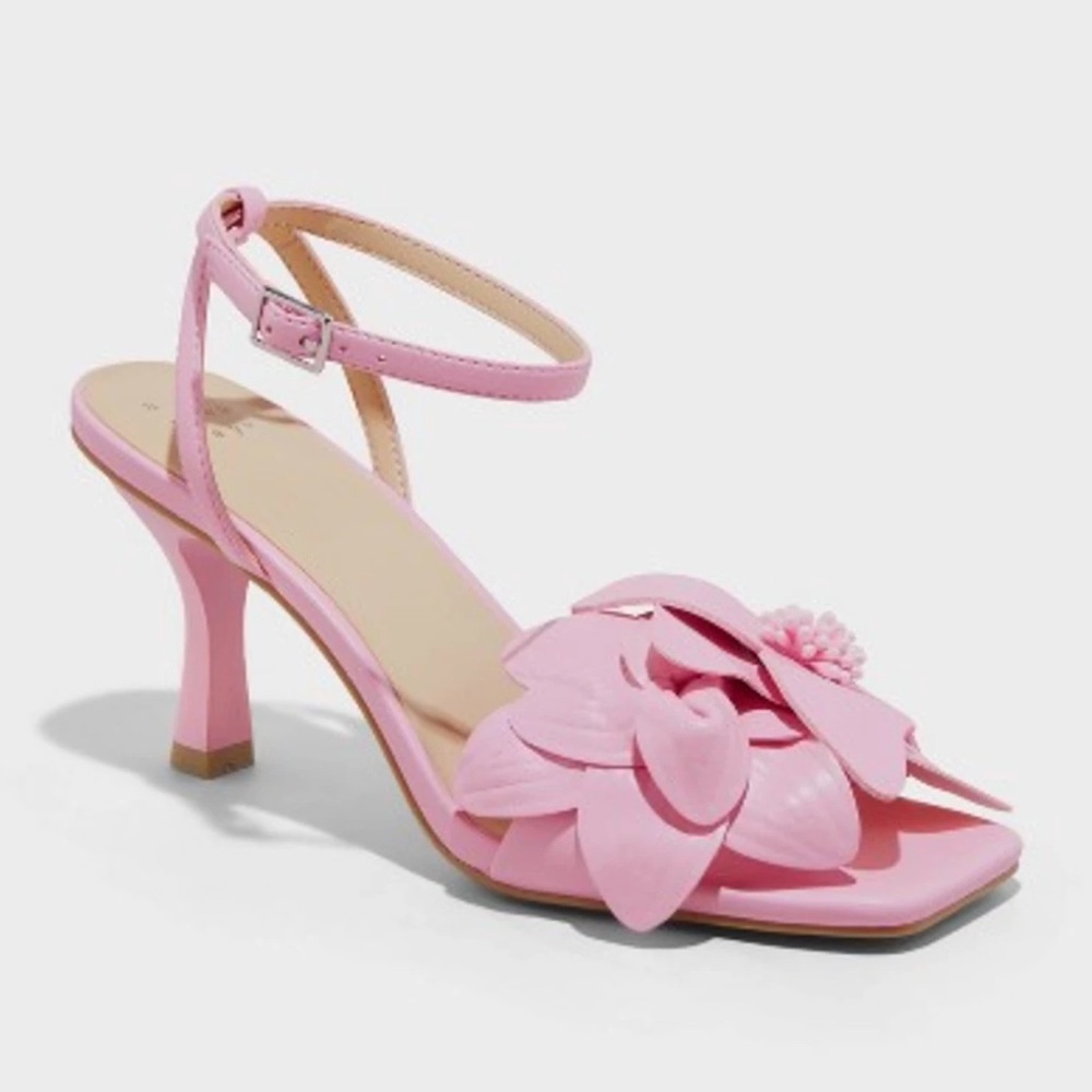 A New Day Women's Stiletto High Heel Sandals Faux Leather Ankle Strap Floral